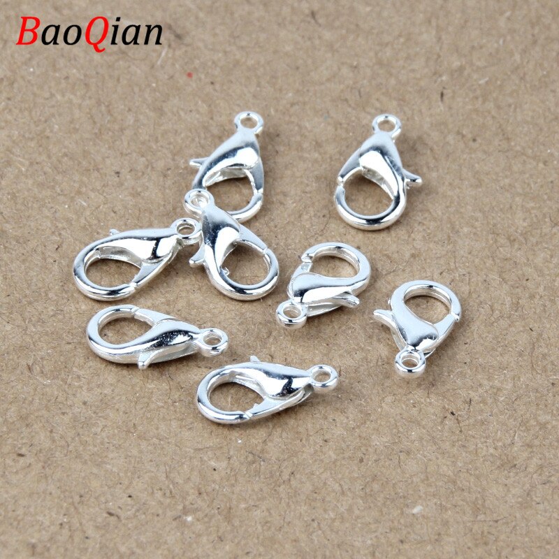 50PCS Alloy Lobster Clasp Hook For Jewelry Making DIY Necklace Bracelet Connector Closure Accessories: Silver