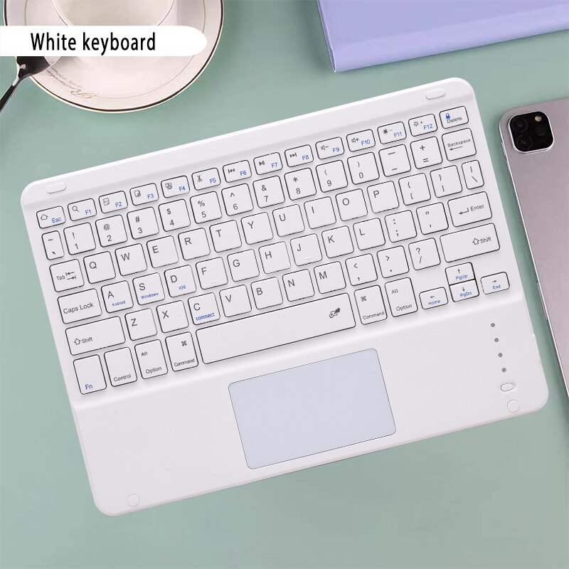 Dla klawiatury iPad podświetlana klawiatura bezprzewodowa Bluetooth-kompatybilna z klawiaturą Samsung Xiaomi Huawei Apple Phone: Touchpad White