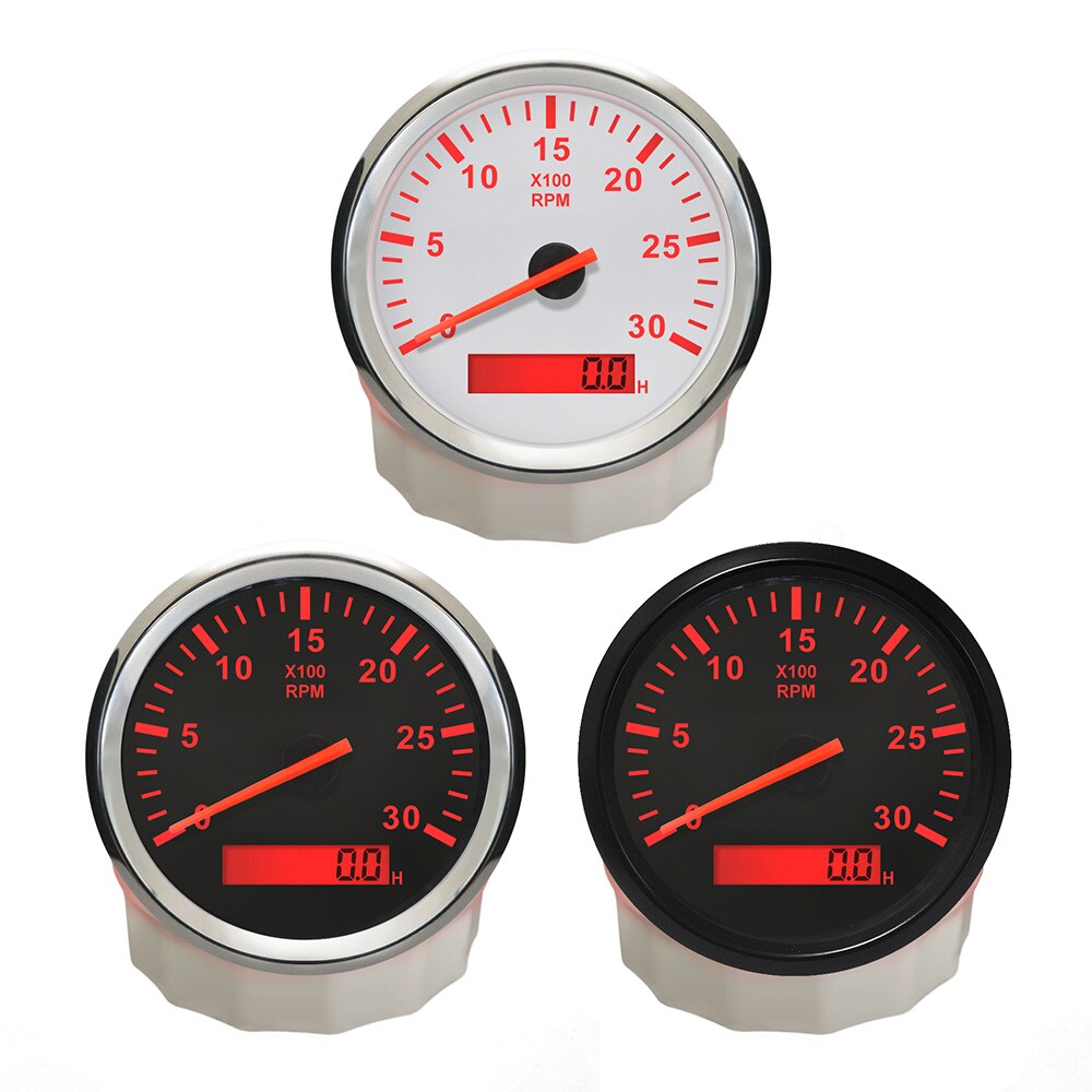 Drehzahlmesser 3K 4K 6K 8K RPM Tacho Gauge REV Zähler mit Stunde Meter 85mm Benzin diesel Motor 9-32V Rot Hintergrundbeleuchtung