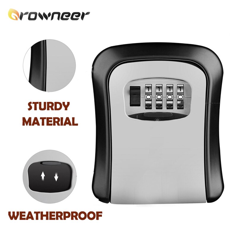Nyckel säker låda robust aluminiumlegering nyckellås låda väggmonterad säkert förvaring väderbeständig 4- siffrig kombination vridratten