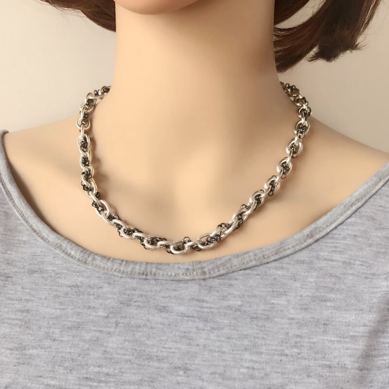 Choker Rhodium Chain Braided Necklace