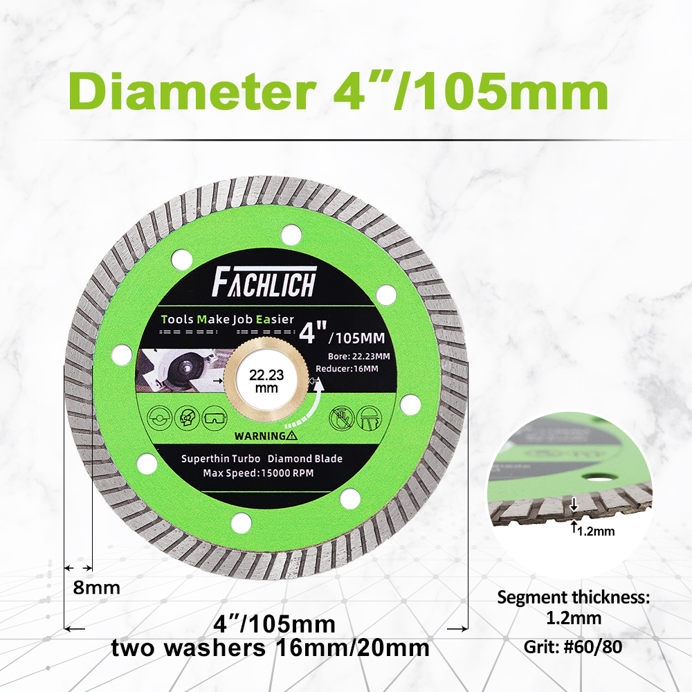 FACHLICH 1/2/5 Stück 4/4,5/5 Zoll superdünne Diamant-Turbo-Sägeblätter für Keramikfliesen, Granit, Marmor, Trennscheibe 105/115/125 mm: Gold / 12,7mm
