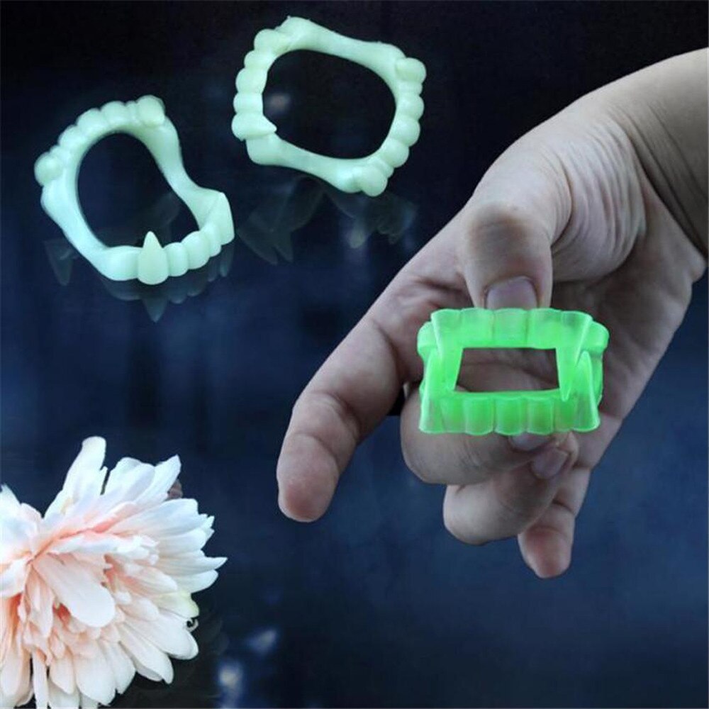 2Pcs Devil Tooth Fangs Halloween Decorative Vampire Luminous Dentures Halloween Novel Decoration Horror Tooth Costume Supply