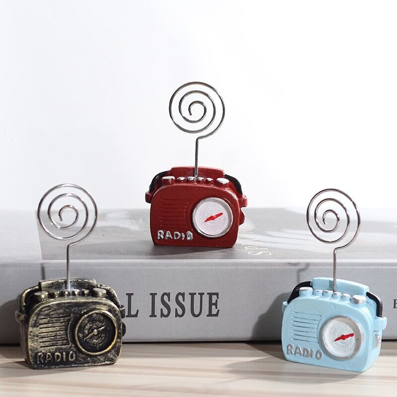 Minkys vintage resin telefon radio foto memo clip holder bord kortholder dekorative ornamenter skole papirvarer