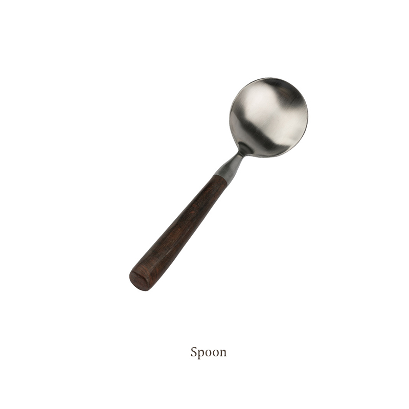 Retro Wooden Handle Dinner Knife Fork and Spoon 304 Stainless Steel Steak Knife Fruit Fork Coffee Tea Spoon Cutlery Set: Red