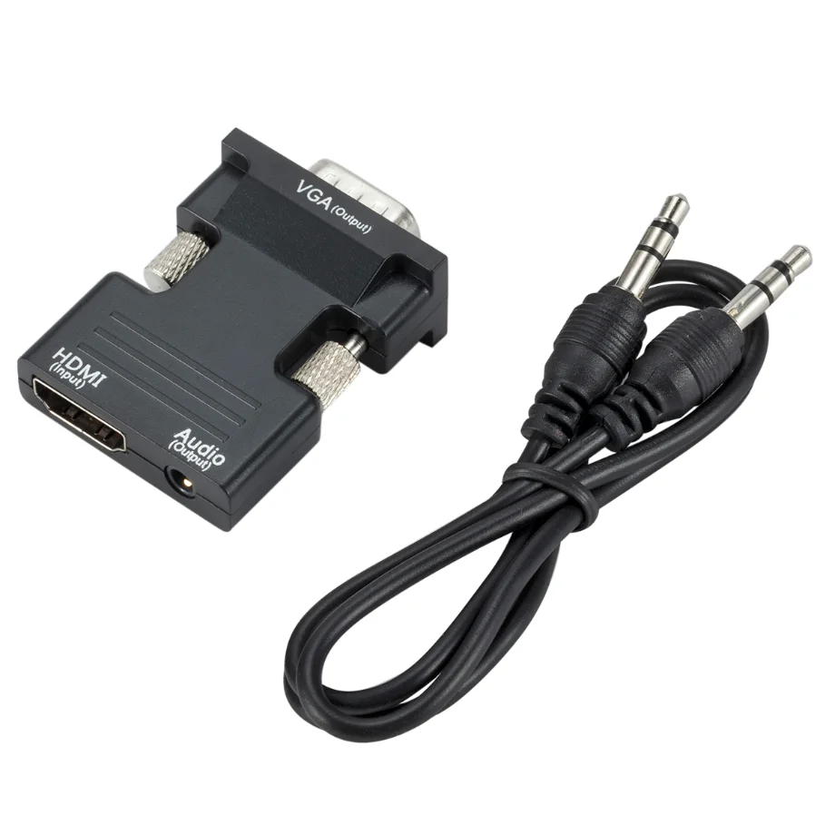 PzzPss HDMI-kompatybilny z konwerter VGA z 3.5Mm kablem Audio 1080P HDMI-kompatybilny żeński do VGA męski Adapter do PC Laptop: Czerwony