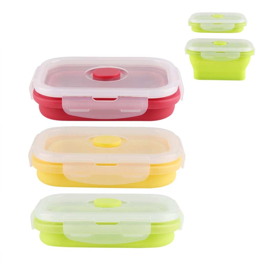 "350Ml Silicone Collapsible Lunch Box Bento Food Container Leakproof Clip Lock Covers For Microwavable Ovens Refrigerators