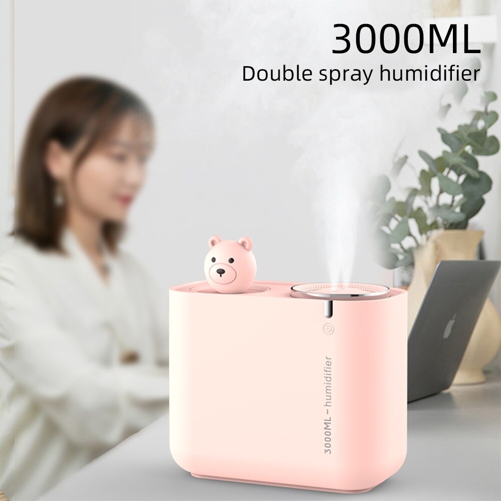 3000ml USB kaktus nawilżacz powietrza o dużej pojemności podwójna dysza ultradźwiękowy fajny Humidificador rozpylacz zapachów mgła producent Fogger: niedźwiedź różowy