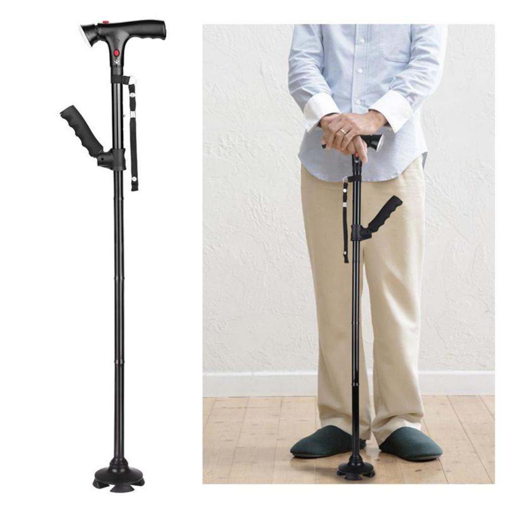 Outdoor Smart Cane Four Foot Non-slip Adjustable Height Stick With Lamp Old Men Walking Stick