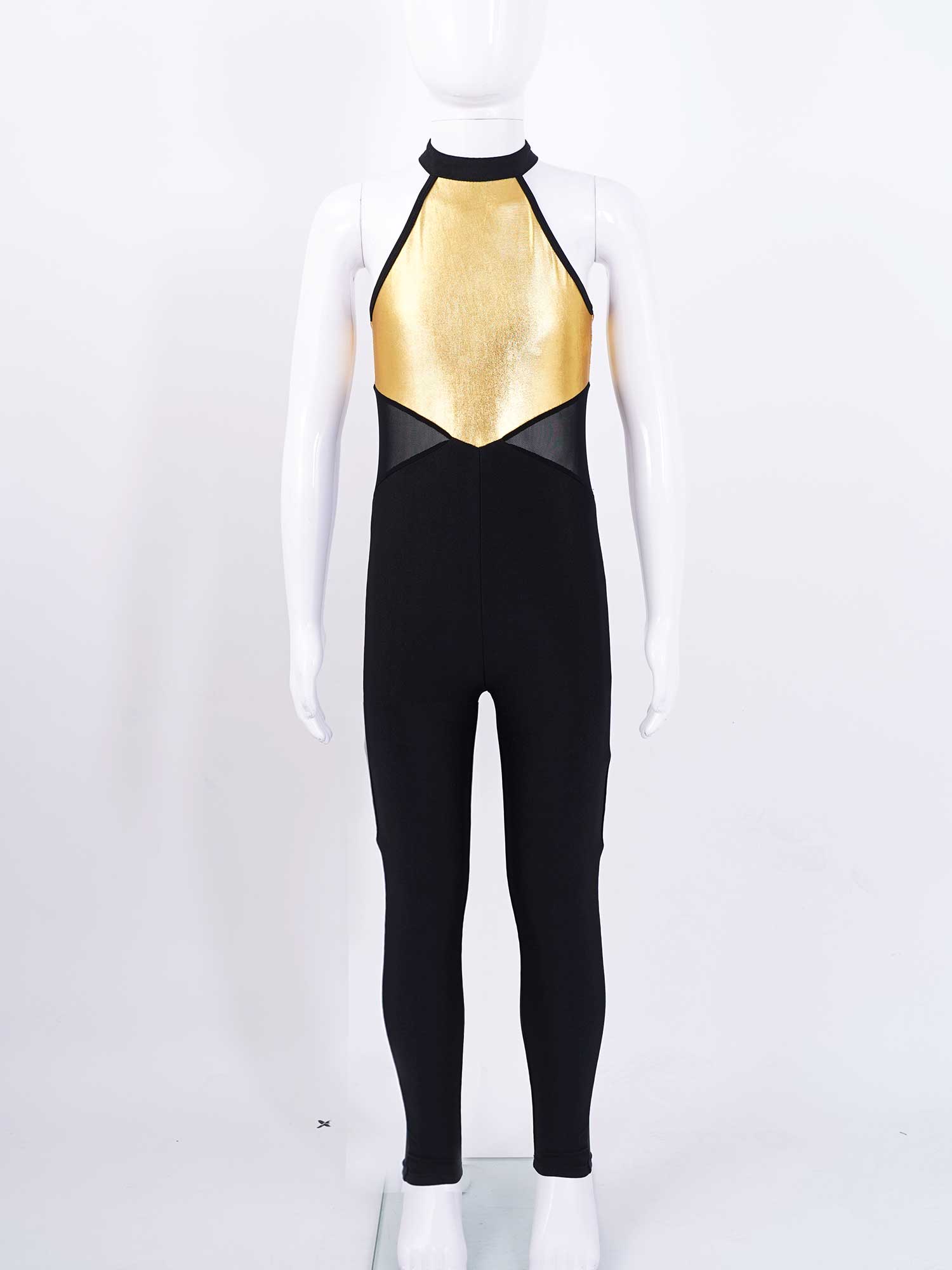 Child Kids Girls Ballet Leotards Gymnastics Costume Sleeveless Mesh Patchwork Style Dance Jumpsuit Gymnastics Leotard Dance Wear