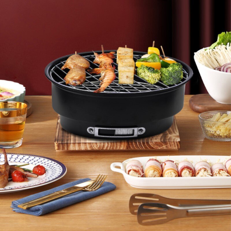 Draagbare Bbq Grill Mini Ronde Camping Picknick Barbecue Accessoires Bbq Grills Non-stick Oppervlak Vouwen Barbecue Houtskool Grill