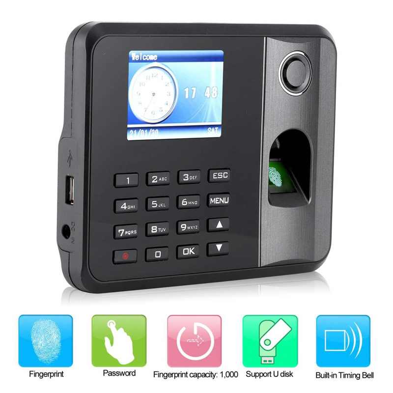 2.8in Color Screen Time Clock Fingerprint Password Independent Employee Checking‑In Attendance Machine 110‑270V