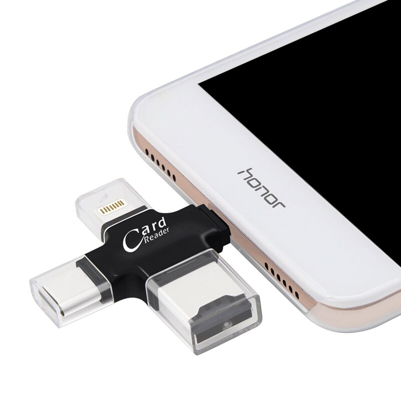 Kismo 4 in 1 Micro SD Memory Card Reader Lightning/Type-C OTG Card Reader for iphone 6 7 8 Plus Samsung S8 S9 OnePlus 5 6