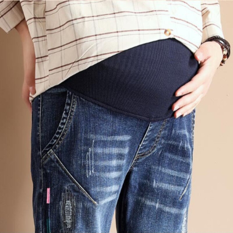 Lente Zwangere Kleding Mode Gat Jeans Zwangerschap Casual Broek Grote Omvang Moederschap Maag Lift Broek