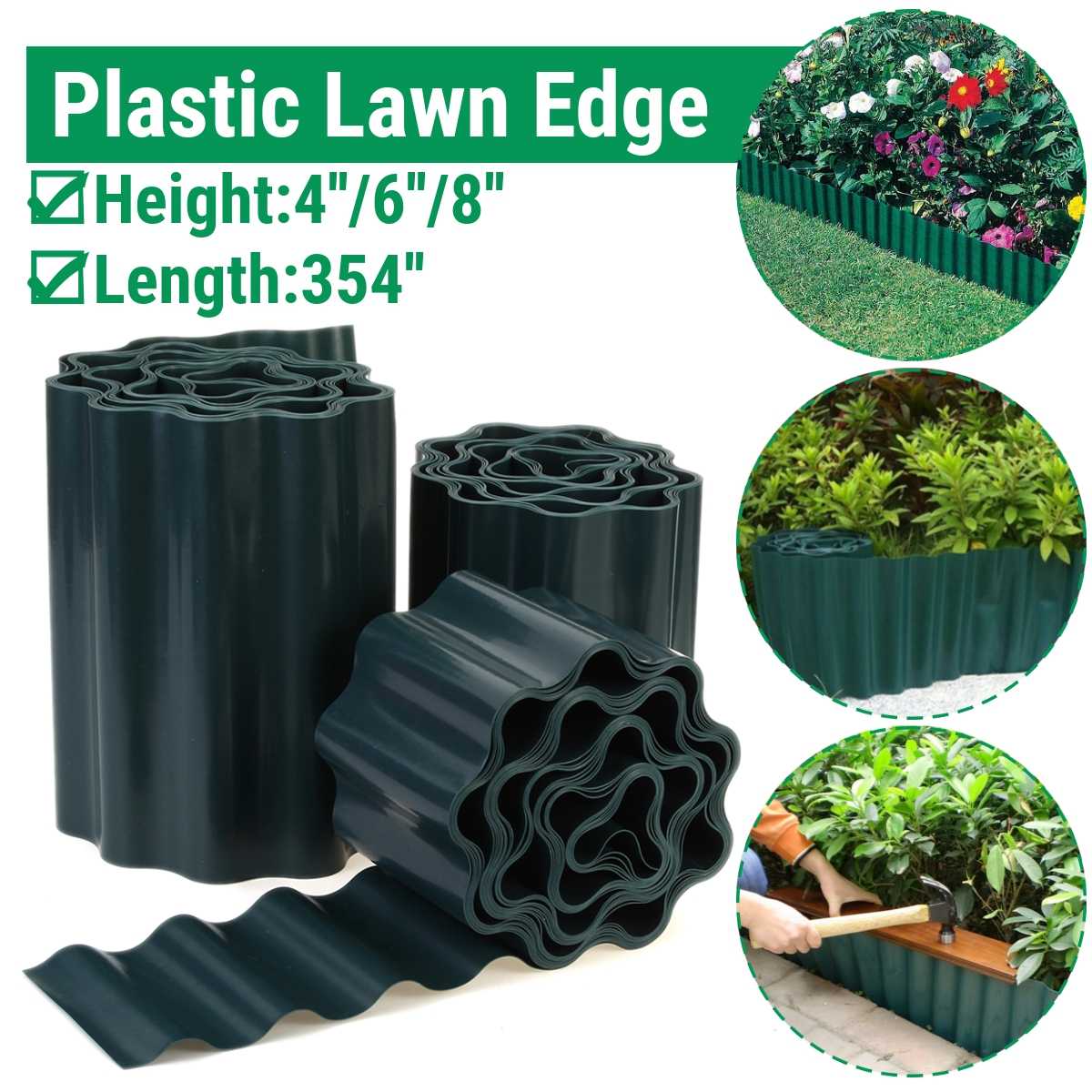 DIY Garden Decorative Lawn Edging 4''/6''/8'' Green Plastic Lawn Edging Decorative Fence Path Border Plant Beds