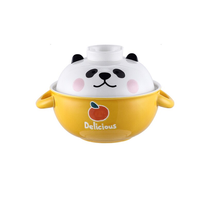 Bol à nouilles instantanées en céramique avec couvercle, cochon mignon Panda Ramen chat Kawaii grand bol à salade soupe aux fruits bol de cuisine, vaisselle: YELLOW