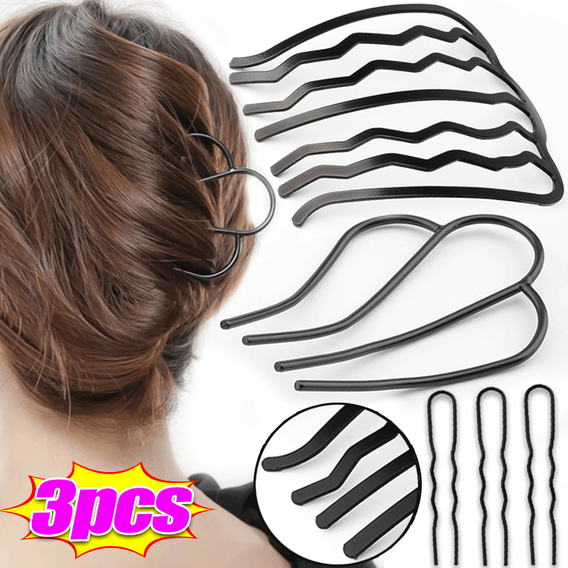 Pince à cheveux en métal noir pour femmes, 1 à 3 pièces, épingle à cheveux, peignes, chignon en désordre, peigne latéral, bâtons Updo, outil de coiffure