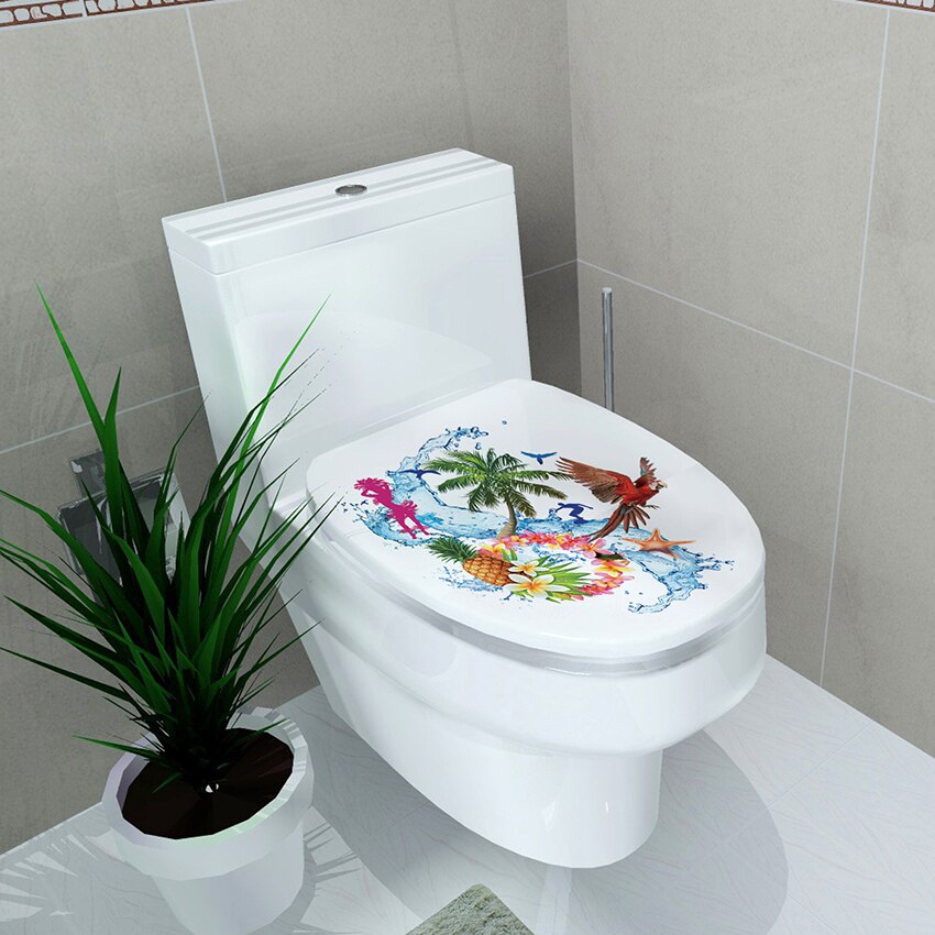 Badeværelse toilet sæde dækning mærkater klistermærke vinyl toiletlåg mærkater væg dekorative mærkat mærkater, mulit-mønster , 32 cmx 39cm