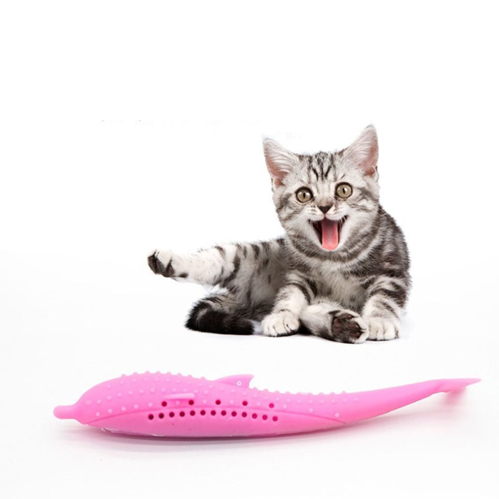 Gato interativo escova de dentes brinquedos peixe forma flop peixe gato brinquedo escova de dentes interativa animais estimação travesseiro mastigar suprimentos para o gato: Rosa