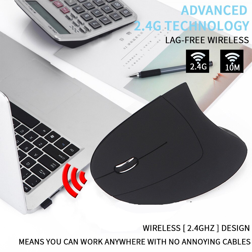 Ergonomic Vertical 2.4G Wireless Left Hand Optical 6D 1600DPI Gaming Mouse Wireless Mouse Silent Computer Mouse: Default Title