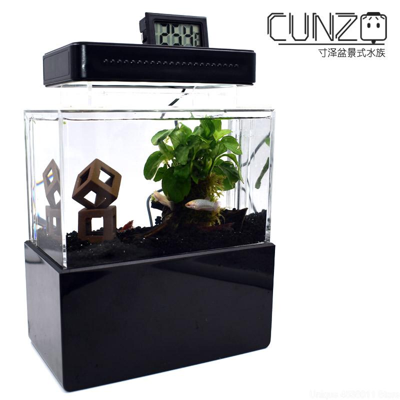 Kleine Plastic Aquarium Draagbare Desktop Aquarium Fish Kom met Water Filtratie LED & Stille Luchtpomp voor Decor