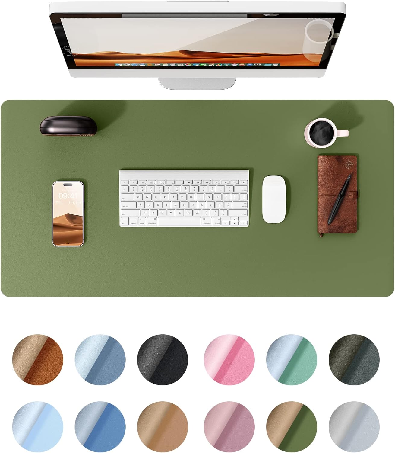 Tapis de bureau, protecteur de tapis de bureau en cuir, grand tapis de souris, buvard de bureau imperméable en cuir PU antidérapant, tapis de bureau pour ordinateur portable: 26x21 cm / green