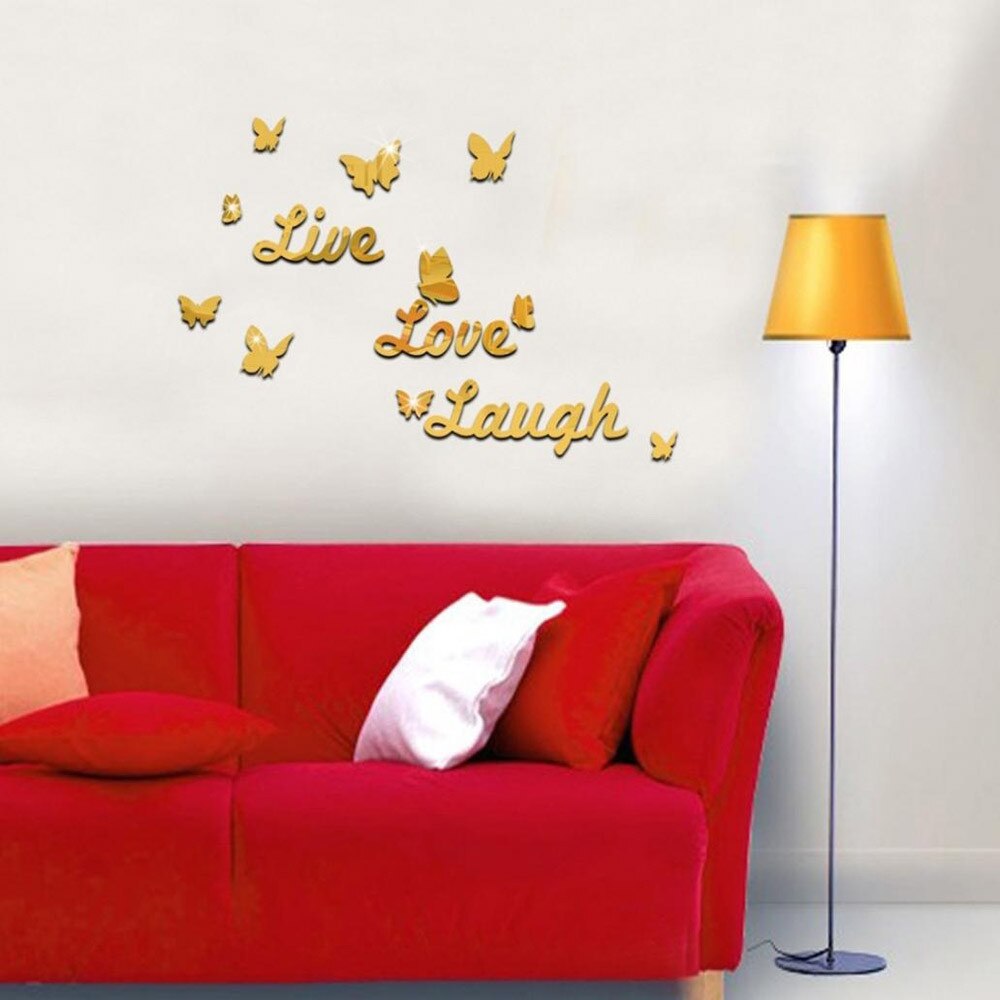 Live Lachen Liebe 3D Spiegel Schmetterling Zauberstab Aufkleber Aufkleber Zauberstab Kunst Abnehmbare Zimmer Hochzeit Dekor Heimat Zauberstab Aufkleber für freundlicher zimmer