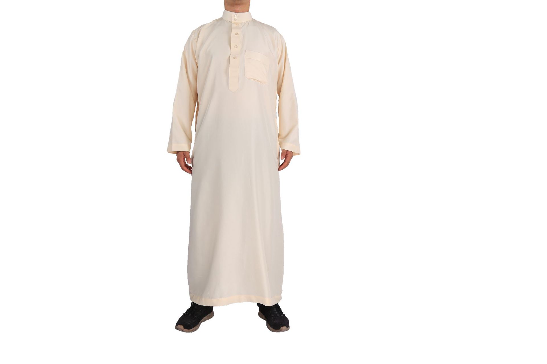 2025 Mannen Moslim Mode Lange Mouw Abaya Saudi Arabische Effen Kleur Losse Kaftan Bescheiden Gewaad Mannen Musulman Kostuums Jubba Thobe: XXL / YELLOW