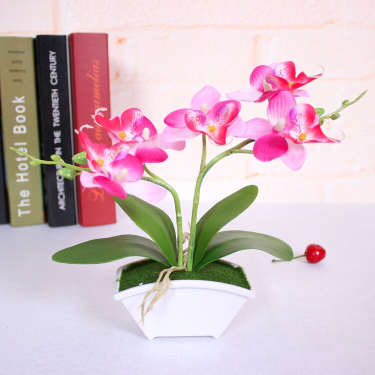 Artificial Butterfly Orchid Flower + Vase Set Real Touch Leaves Artificial Plants Overall Floral For Wedding: Red