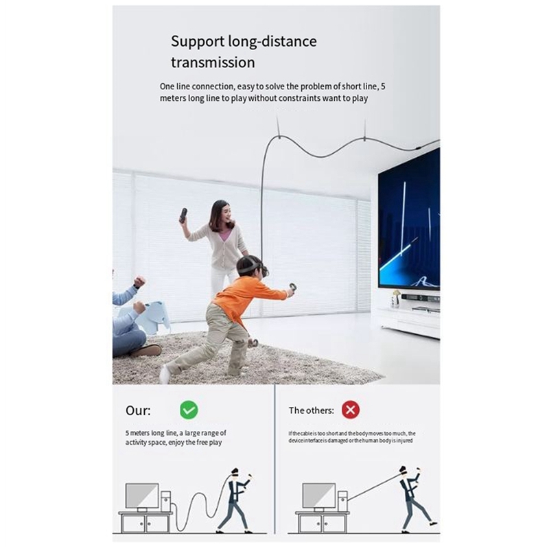Für Meta/Oculus Quest 3 Link-Kabel, 5 m VR-Datenkabel, 2 A, schnelles Aufladen, 5 Gbit/s Hochgeschwindigkeits-Datenübertragungskabel, einfach zu bedienen