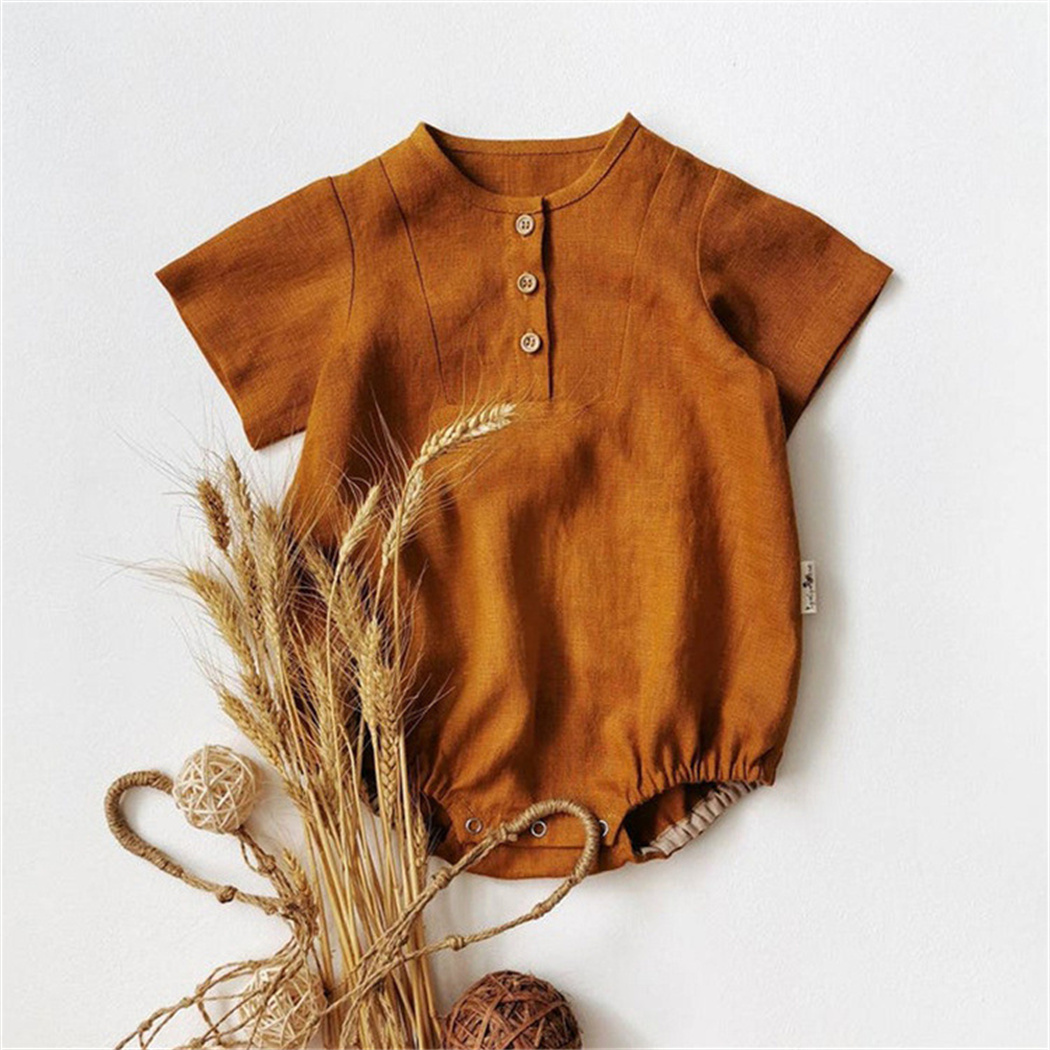 Zomer Romper Voor Jongen Kleren Cozy Linnen Katoen Korte Mouw Bodysuit Voor Peuter Kleding Vintag Kinderen Overalls Outfits 0-2T
