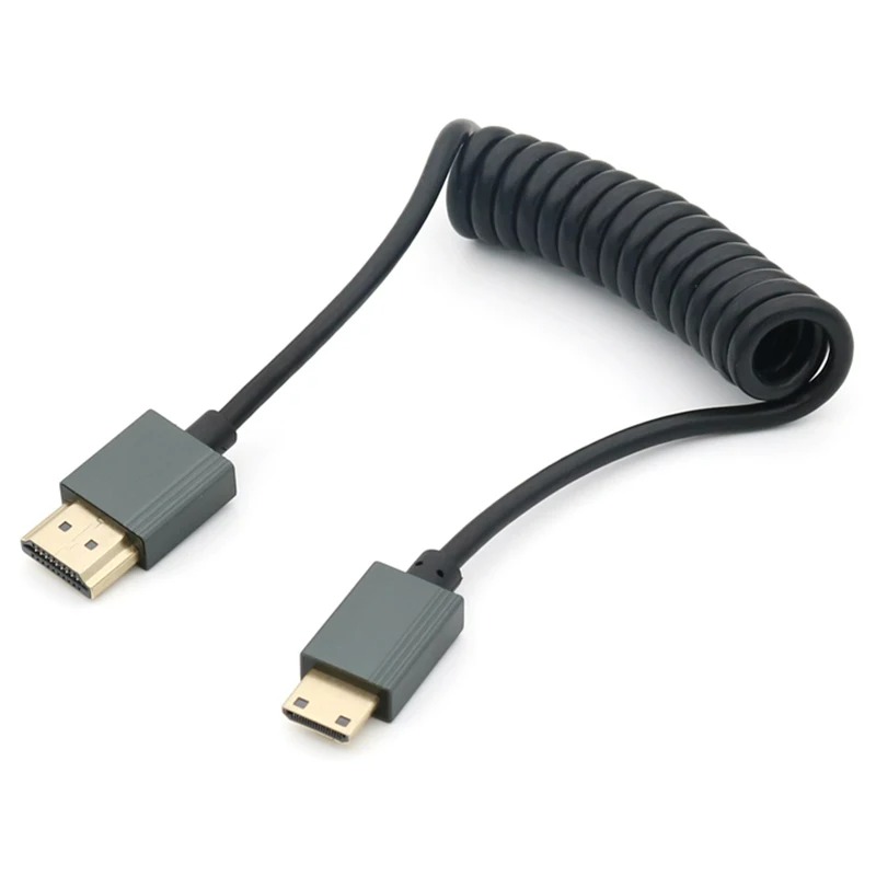 1m bärbara 8k uhd-spiralkablar mini/micro hdmi-kompatibel stretchfjäderkabel för pc bärbar dator surfplatta kamera dv skärm hdtv: Gul