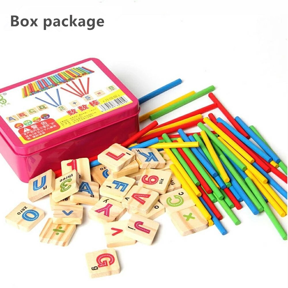 Barn træ matematik numre pinde matematik legetøj baby børn tidligt læring tælle pædagogisk legetøj med boks børn: Kasse pakke