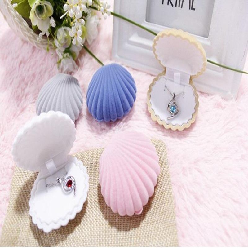 Havskal form lyx färgglada sammet ring box örhänge ring örhänge smycken fall makeup hållare arrangör