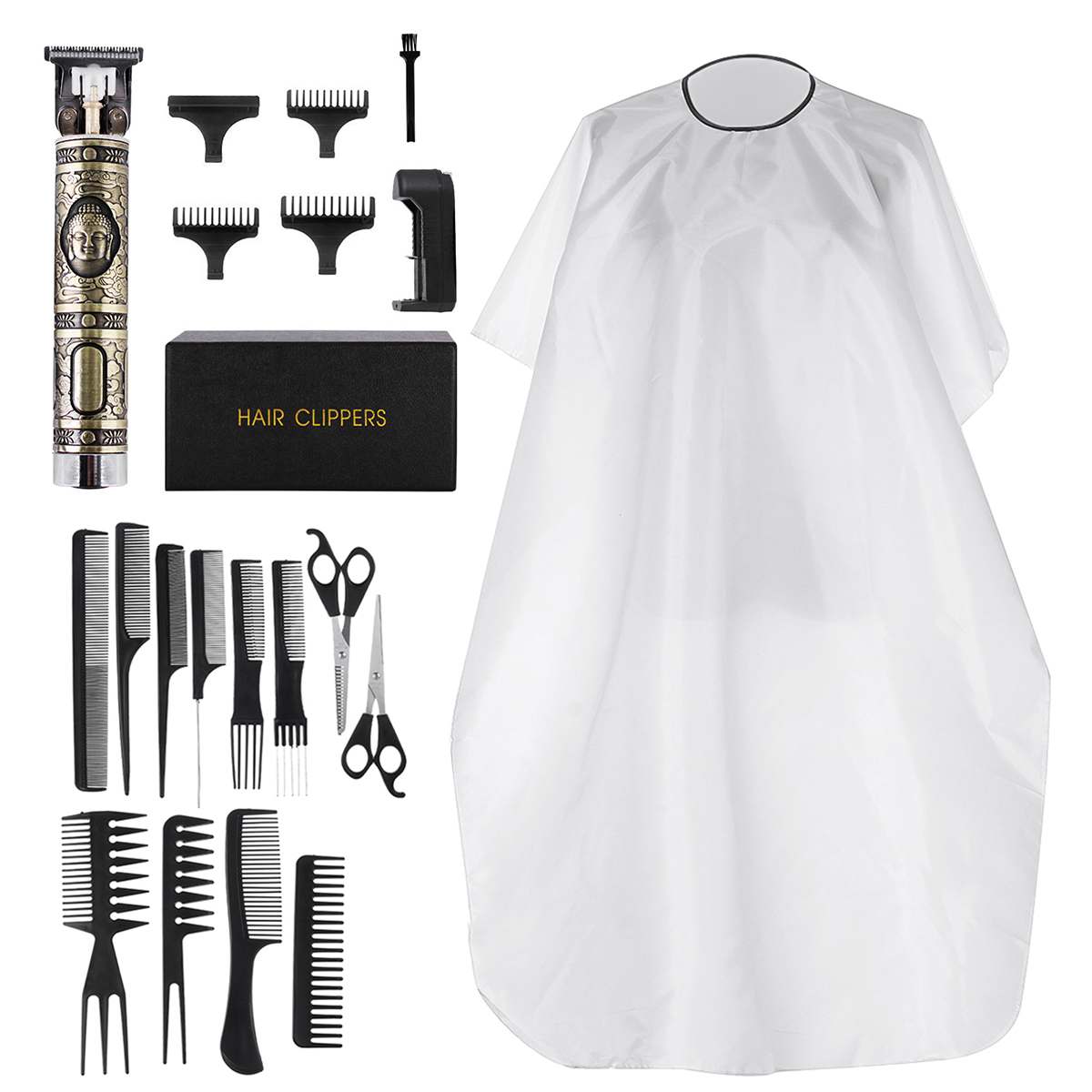 PRO Salon Barber Comb Apron rechargeable wireless electric hair clipper men's shaver nose hair trimmer Hairdressing Scissors Set: DHair Clipper US SET