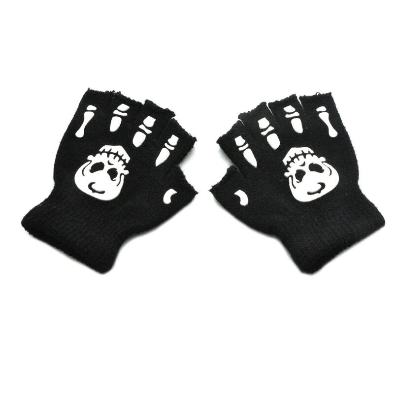 3pcs Skeleton Luminous Gloves for Kids Halloween Cosplay Children Fingerless Mittens Warm In Winter