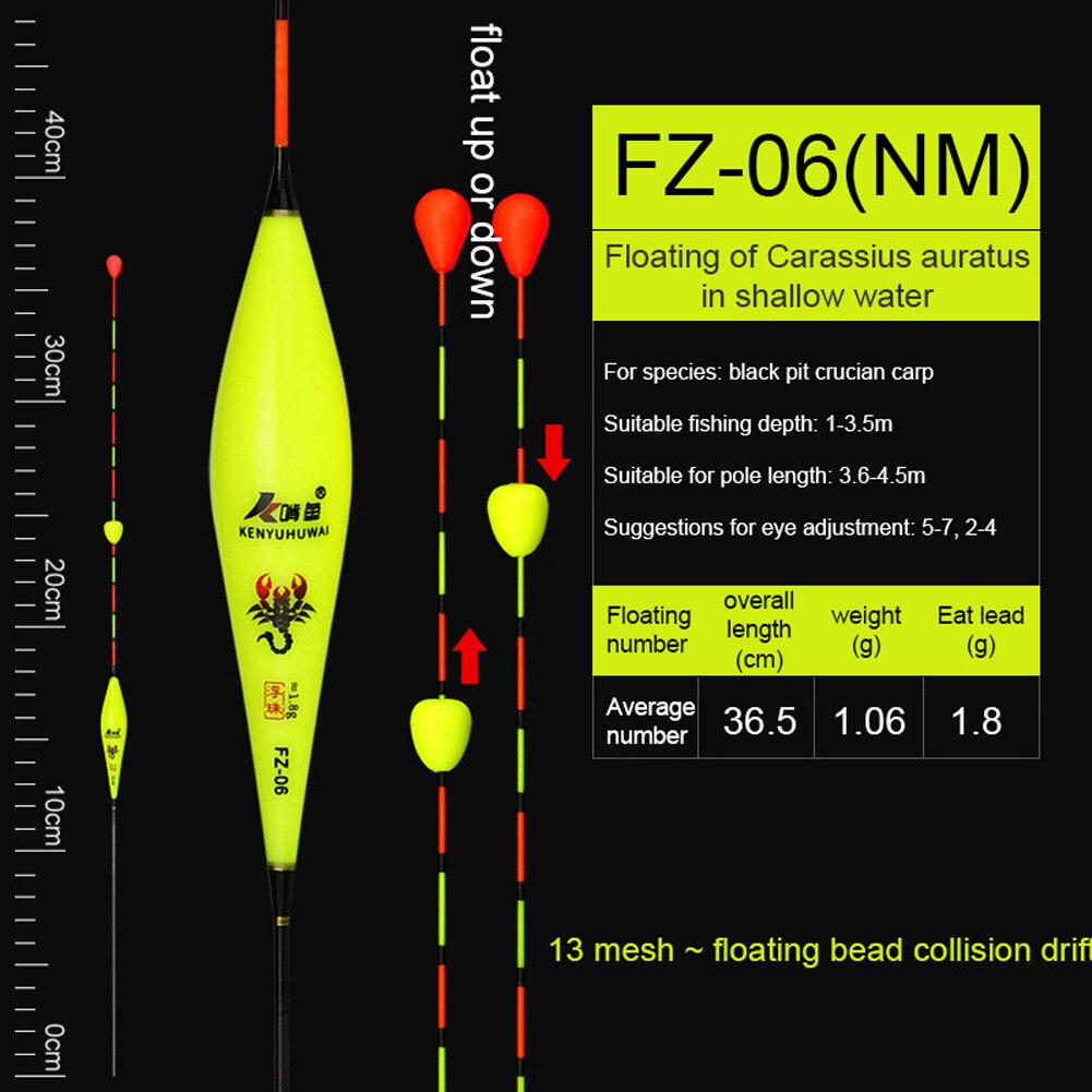 Fishing Floats Nano Gnawing Rolling Ball Tail Buoy Windproof Eye-catching Thick Tail Sensitive Bobber Nearsighted Fishing Tackle: 06