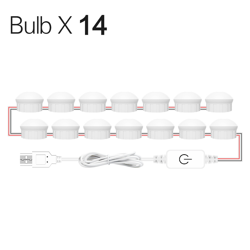 Led Vanity Light Makeup Mirror Light Bulb 12V LED USB Cable Powered Dressing Table Make Up mirror Lamp Decor Bathroom Wall lamp: Nature White 14Bulbs