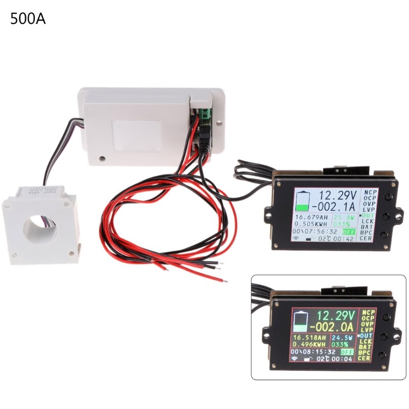 DC 500V 100A 200A 500A Wireless Voltmeter Ammeter Coulometer Battery Power Meter 2.4&#39;&#39; TFT LCD Display Voltage Current Meter