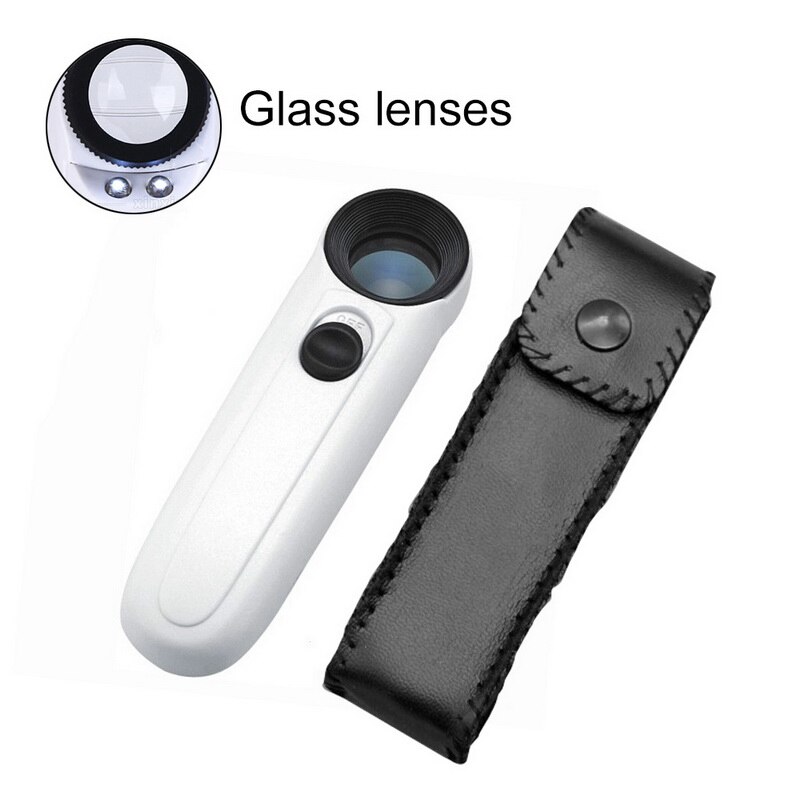 Handheld 40x Magnifier Magnifying Glass with 2 LED Light Handheld Magnifier Loupe Acrylic Lens Glass Loupe Loop: C