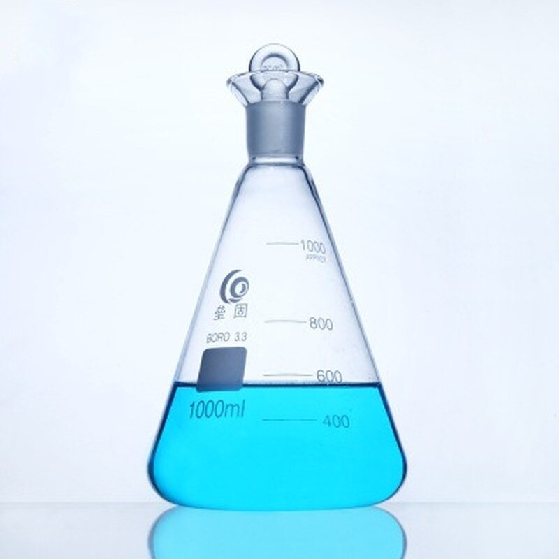 Frasco cónico de vidro com rolha de vidro moído 50-1000ml de vidro de borosilicato erlenmeyer