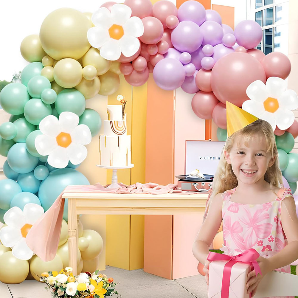Juego de arco de guirnalda de globos de margaritas, 136 piezas, flores blancas de , macarrón, rosa, amarillo, azul, morado, globo, tema de Margarita de cumpleaños, boda, dos decoraciones bohemias de para fiestas