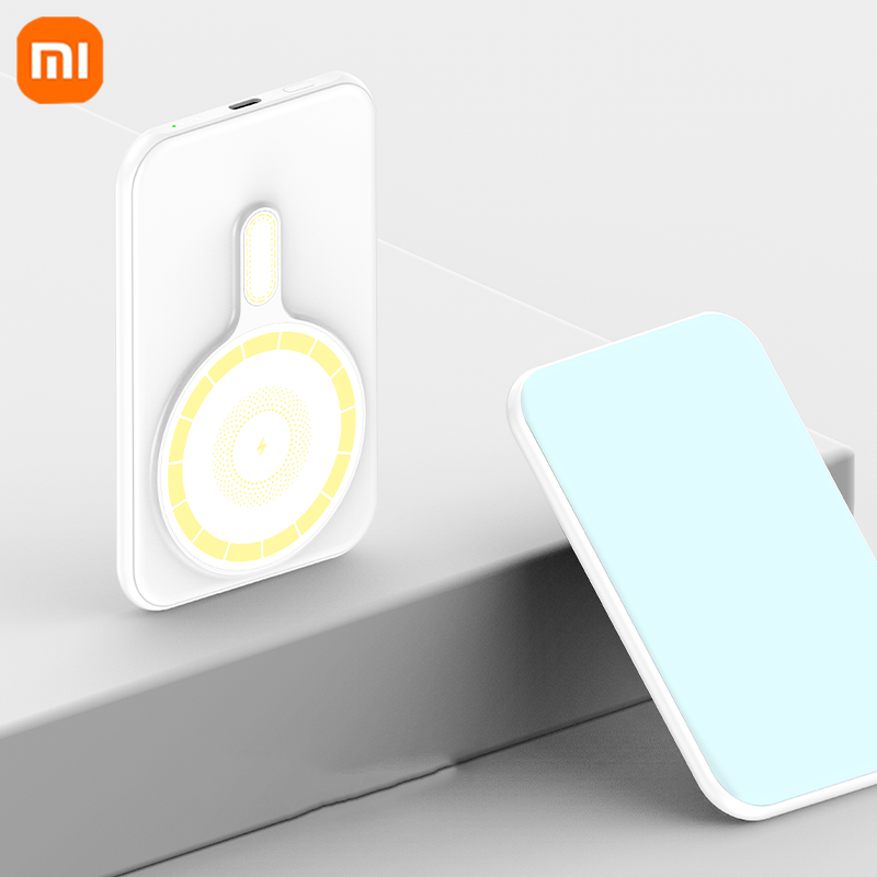 Xiaomi 5000 mah magnetisk trådløs oplader powerbank magsafe eksternt batteri super hurtig opladning powerbank til iphone 15 16: Sølv