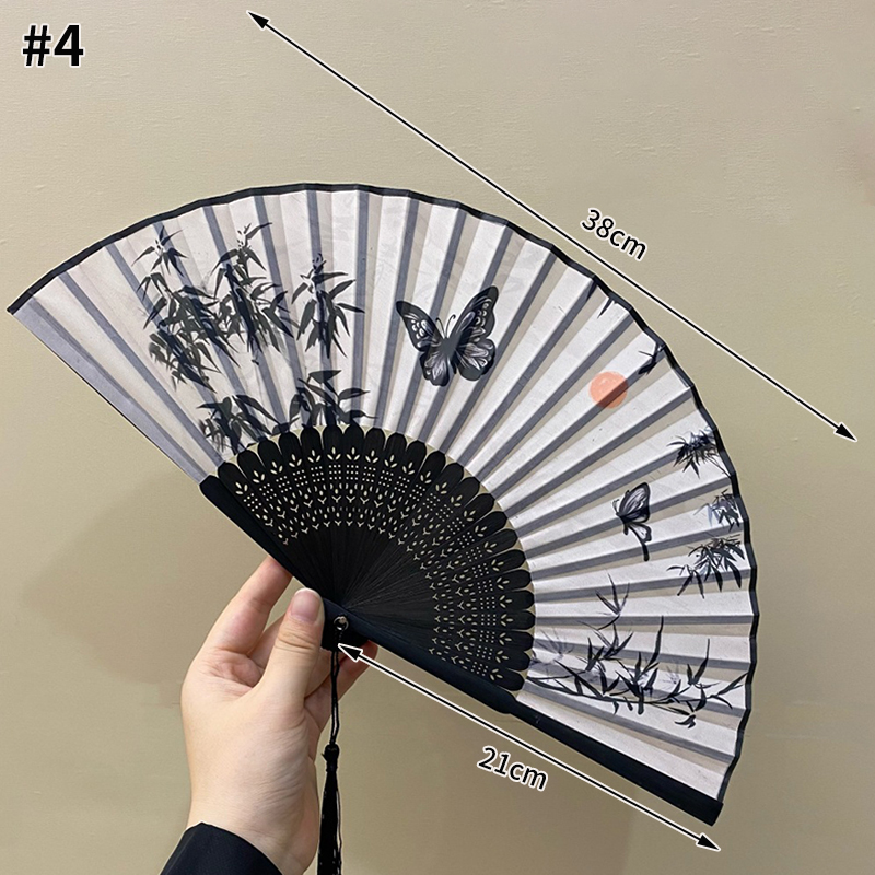 Bamboe opvouwbare ventilator met kwastjes Retro doek Art Craft Fan Chinese stijl Party Dancing Hand Fans Draagbare decoratieve ventilator: Light Grey