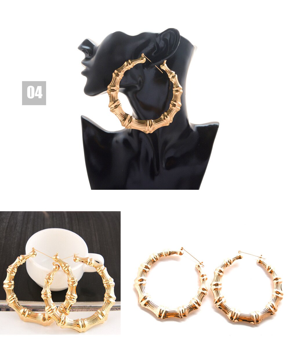 Brincos de bambu dourado para mulher kolczyki damskie piercing aros grande argola moda feminina jóias triângulo quadrado coração