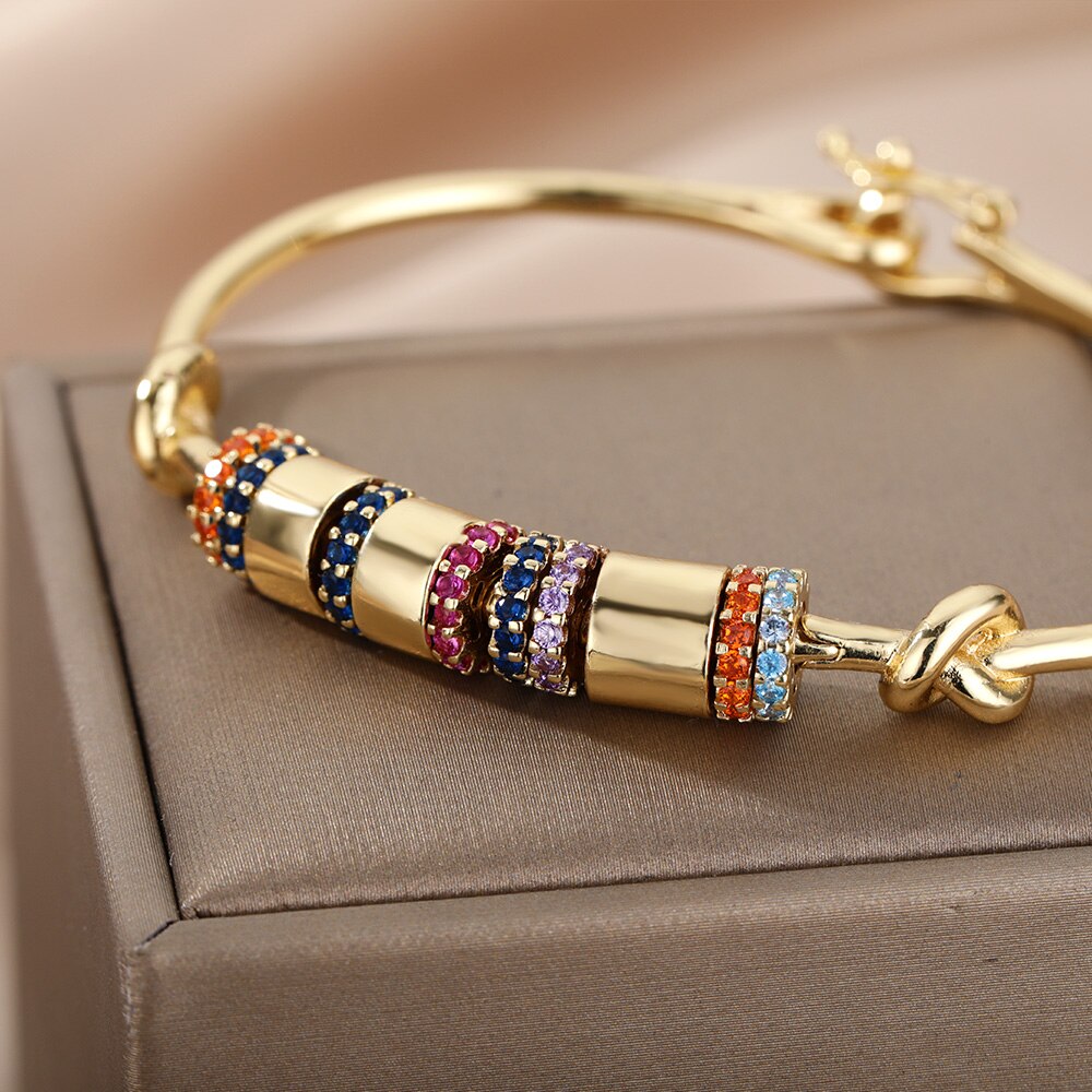 Bohemen Roestvrij Stalen Armband Voor Vrouwen Gekleurde Zirkoon Bangle Boho Mode-sieraden Bijoux Femme