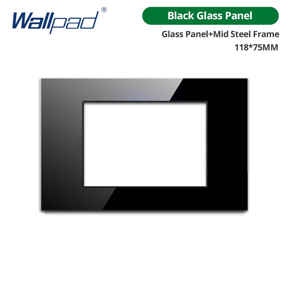 Wallpad DIY Black Tempered Glass Stainless Steel Aluminum Panel Wall Light Switch and Socket 118*75mm Module Frame Only