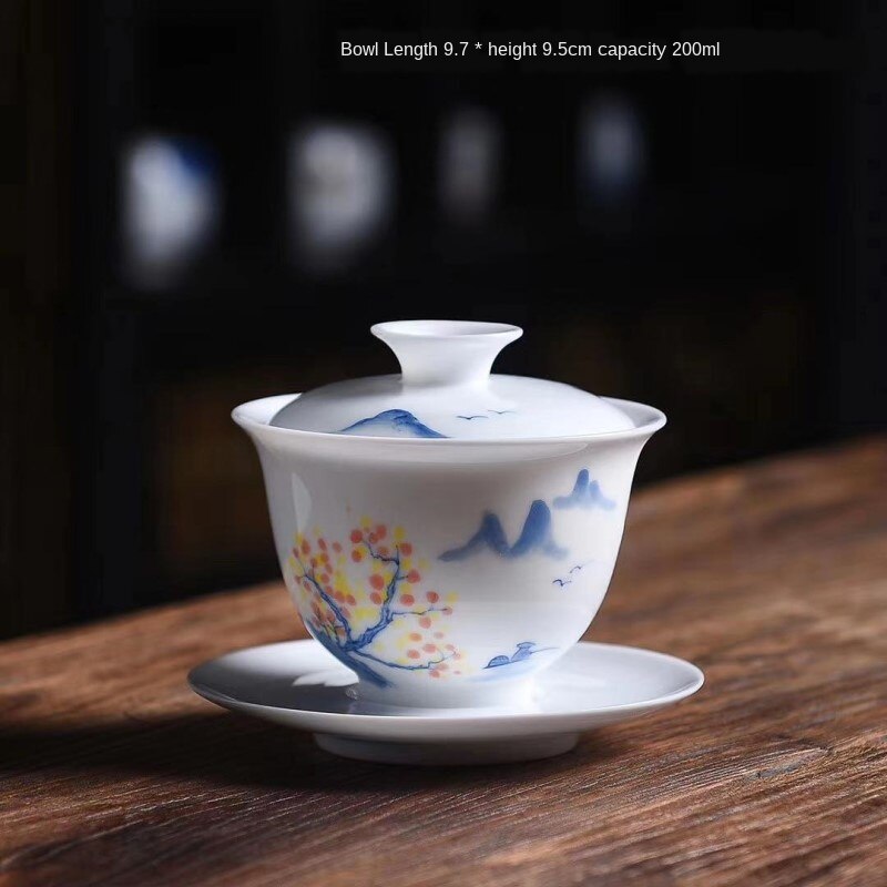 Porcelæn håndmalet terrin æggeskal kung fu te store skåle keramik sancai terrin sopera de ceramica gaiwan til kæreste: Dækskål d