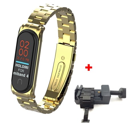 YUEDAER mi Band 4 correa de Metal para Xiaomi mi Band 4 correa de acero inoxidable mi Band 4 correas de muñeca mi lanese Loop mi Band4: Steel gold ad tool