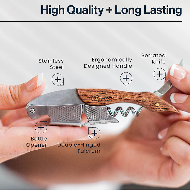 FLYMUYU Waiters Corkscrew,Wine Key with Ergonomic Wood Grip, Beer Bottle Opener, and Foil Cutter for Wine Lovers